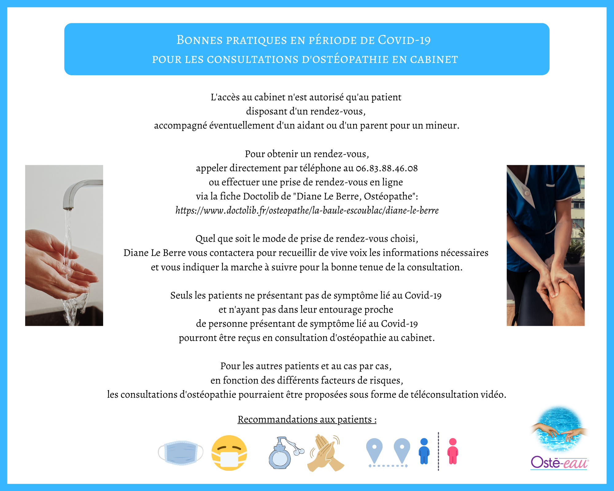 Bonnes pratiques en période de Covid-19 pour les consultations d'ostéopathie en cabinet - Osté-eau